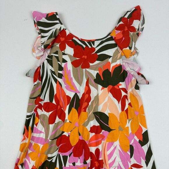 LOFT Multicolor Floral Ruffle A-Line Dress Sleeveless Flutter Sleeve Sz XS - Picture 5 of 10